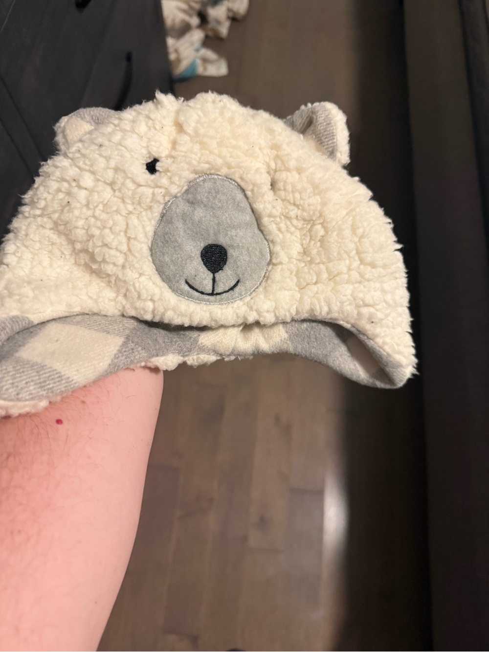 Indigo baby Bear Sherpa Hat - Cream and Gray